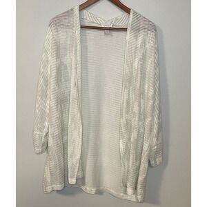 Chico's Woman's  3/4 Cuffed Sleeve Open Front Cardigan Size 3/‎ XL White